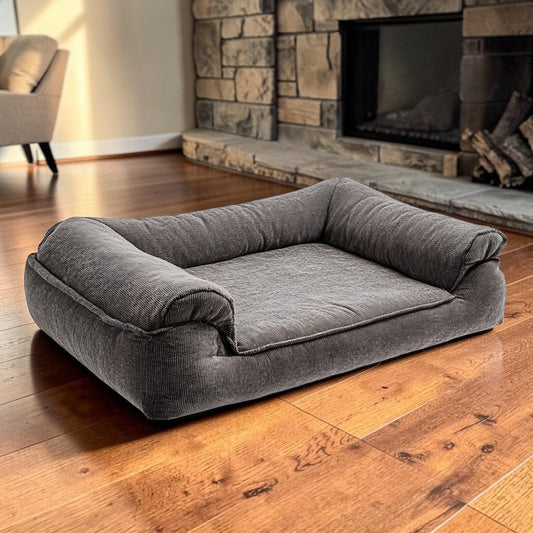 Punix Orthopedic Dog Bed for Large & Extra Large Dogs - Cooling Gel Memory Foam for Joint Relief - Removable Washable Cover - Sofa Style with Bolster - Charcoal Grey