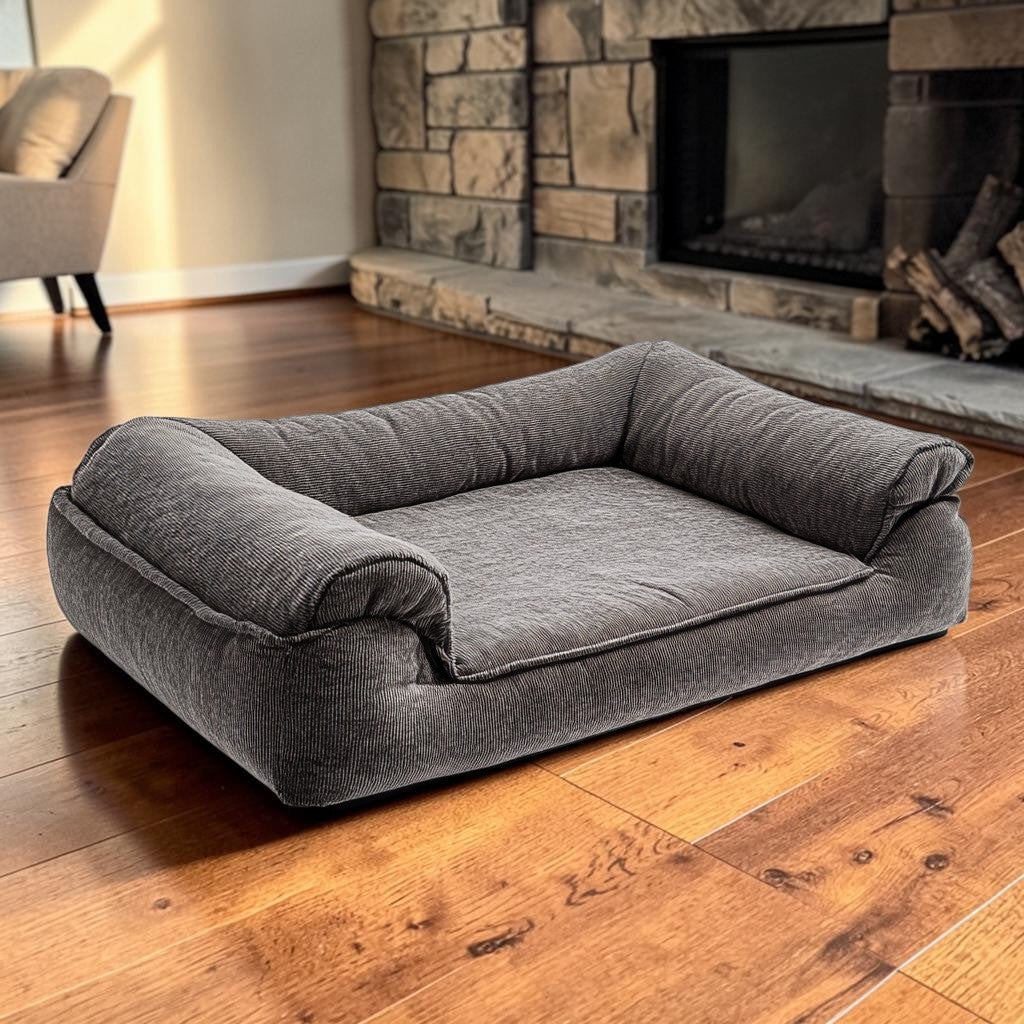 Punix Orthopedic Dog Bed for Large & Extra Large Dogs - Cooling Gel Memory Foam for Joint Relief - Removable Washable Cover - Sofa Style with Bolster - Charcoal Grey